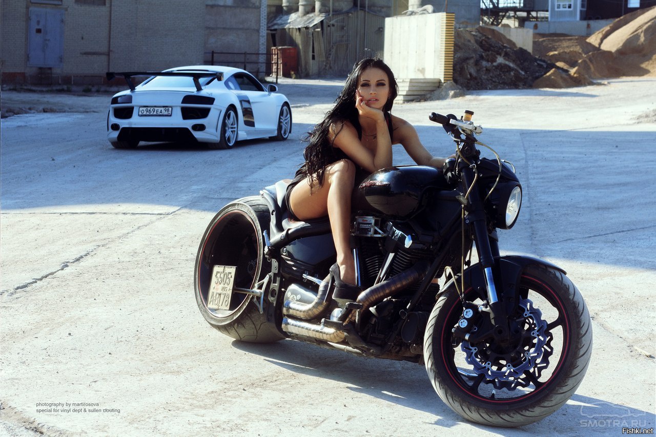 Sexy model Brunettes on a motorcycle in Shymkent