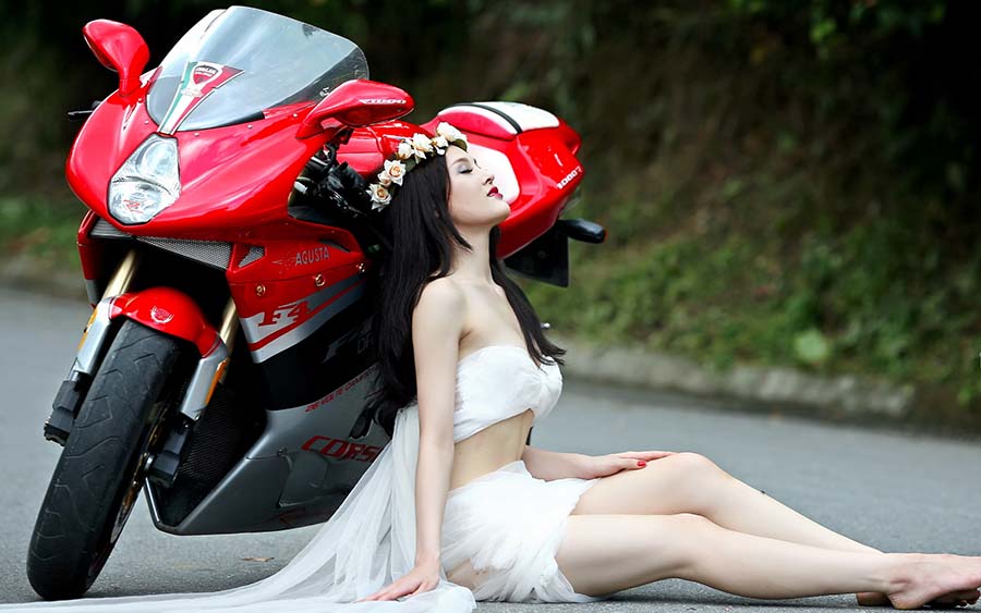 Beautiful girls and motorcycles in Shymkent