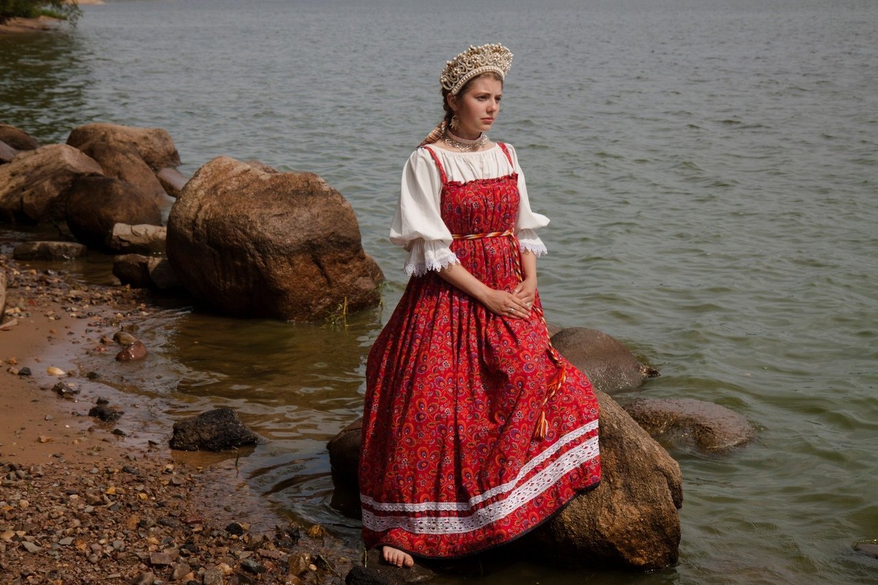 Women in Slavic costumes in Shymkent