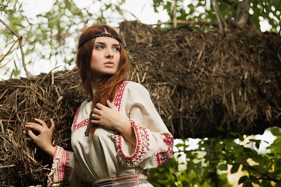 Women in Slavic costumes in Shymkent