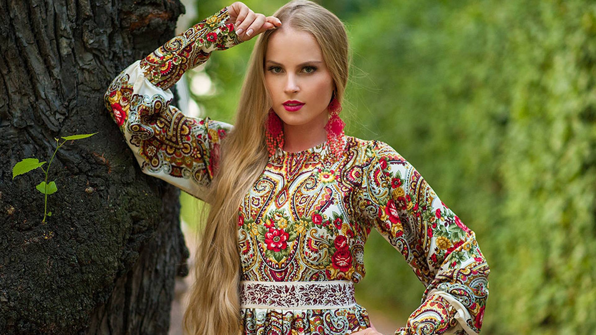 Girls in Slavic costumes in her underwear in Shymkent